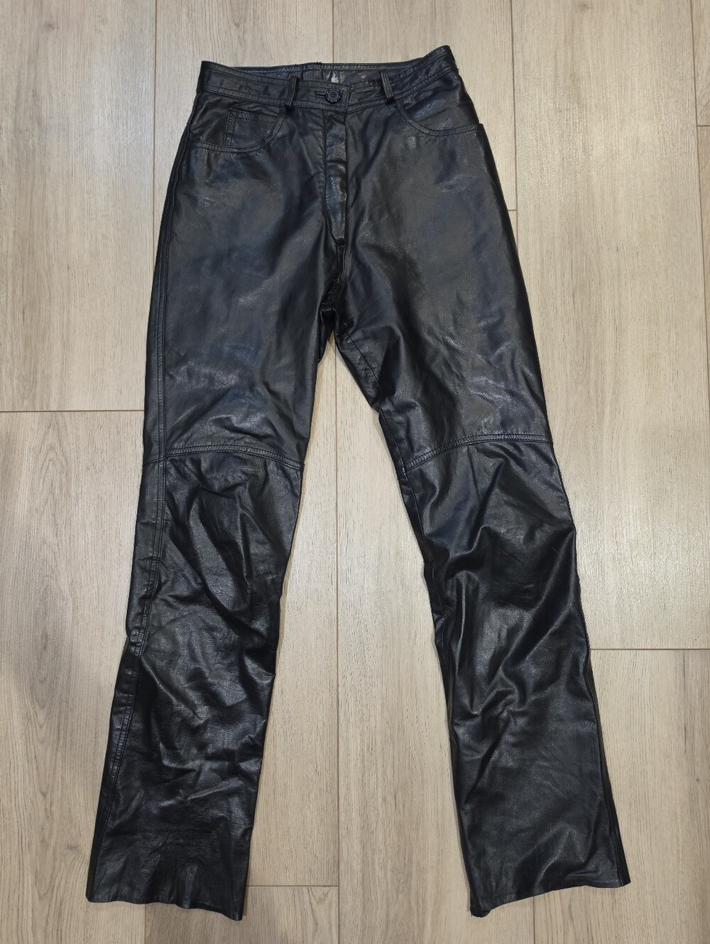 Vintage Bermans Genuine Leather Pants Black Size 6 High Rise Straight 70s